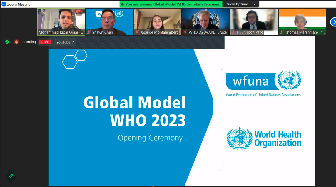 联合国协会世界联合会主席陈肖纯参加模拟世界卫生组织大会开幕式
